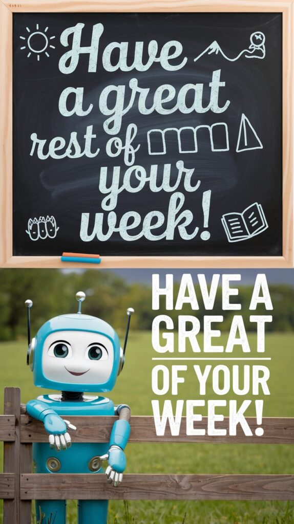 cute robot saying great rest week