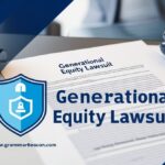 Generational Equity Lawsuit legal documents and cybersecurity data breach courtroom concept illustration