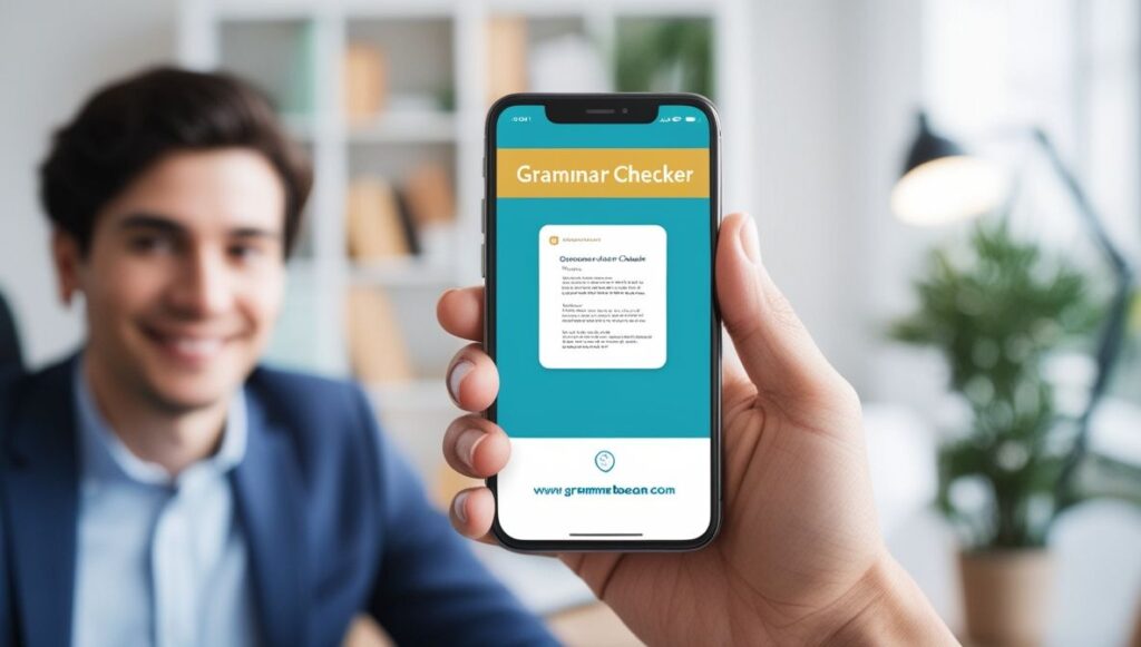 “Using free grammar checker app on smartphone